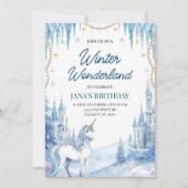 Invitation Anniversaire Licorne de Conte de Fées d'Hiver (Devant)