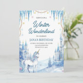 Invitation Anniversaire Licorne de Conte de Fées d'Hiver (Debout devant)