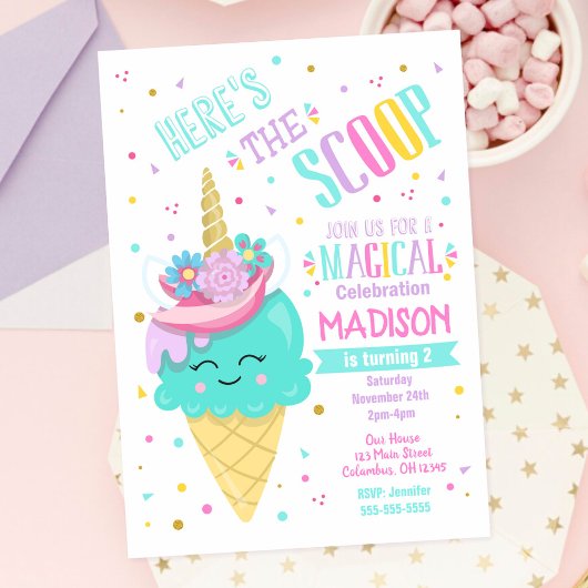 Invitation Anniversaire Licorne de Glace Magique