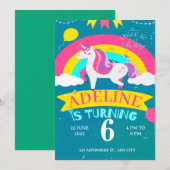 Invitation anniversaire licorne et arc-en-ciel (Devant / Derrière)