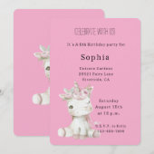 Invitation Anniversaire Licorne Fleurie Rose (Devant / Derrière)