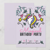 Invitation Anniversaire Licorne Magique (Devant / Derrière)
