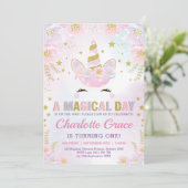 Invitation Anniversaire Licorne Magique / Floral P (Debout devant)