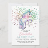 Invitation Anniversaire Licorne Magique Pailletée (Devant)