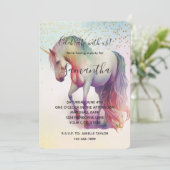 Invitation Anniversaire Licorne Paillettes Confettis Dorés (Debout devant)