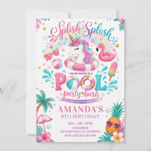 Invitation Anniversaire Licorne Pastel et Fête au Bord de la