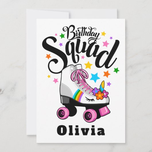 Invitation Anniversaire, licorne, roller skate (Devant)