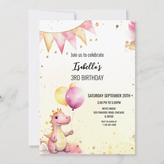 Invitation anniversaire licorne rose modifiable (Devant)
