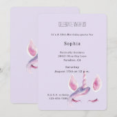 Invitation Anniversaire Licorne Rose Violet (Devant / Derrière)