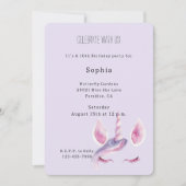 Invitation Anniversaire Licorne Rose Violet (Devant)