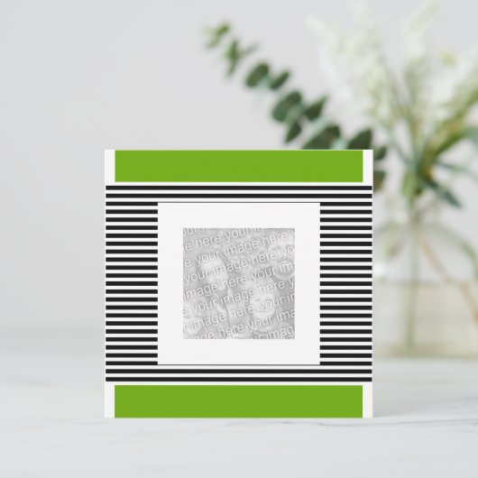Invitation Anniversaire Lime Vert Black Stripe Pho (Debout devant)