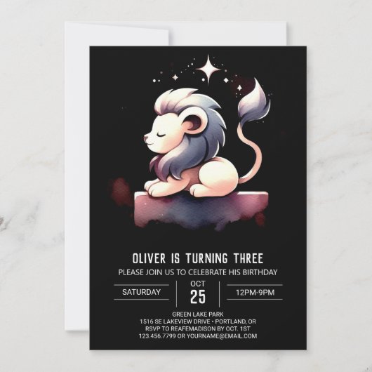Invitation Anniversaire Lion Pastel Personnalisé (Devant)