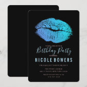 Invitation Anniversaire Lips Bleues Tout Âge (Devant / Derrière)