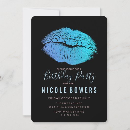 Invitation Anniversaire Lips Bleues Tout Âge (Devant)