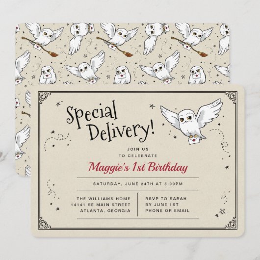 Invitation Anniversaire Livraison Spéciale Harry Potter Hedwi (Devant / Derrière)