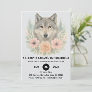 Invitation Anniversaire Loup Floral de la Forêt