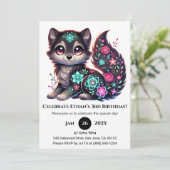 Invitation Anniversaire Loup Floral Glow (Debout devant)