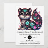 Invitation Anniversaire Loup Floral Glow (Devant / Derrière)