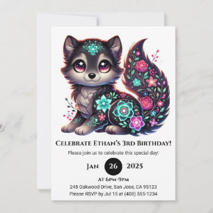 Invitation Anniversaire Loup Floral Glow