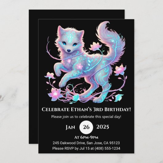 Invitation Anniversaire Loup Spirituel Enchanté (Devant / Derrière)