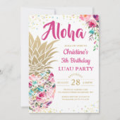 Invitation Anniversaire Luau Floral Tropical Rose Gold Pineap (Devant)