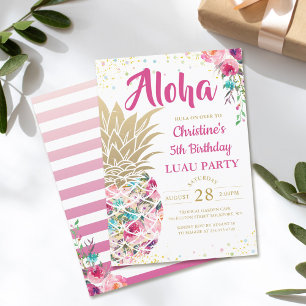 Invitation Anniversaire Luau Floral Tropical Rose Gold Pineap