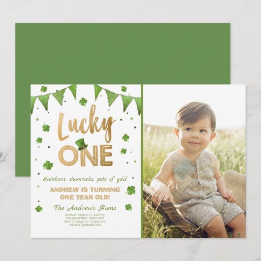 Invitation Anniversaire Lucky One First Birthday G (Devant / Derrière)