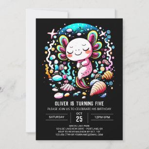 Invitation Anniversaire lunaire Axolotl pour enfants