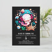 Invitation Anniversaire lunaire Axolotl pour enfants (Debout devant)