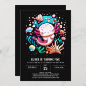 Invitation Anniversaire lunaire Axolotl pour enfants (Devant / Derrière)