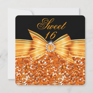 Invitation Anniversaire Luxueux 16 Ans Paillettes Orange Or N