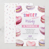 Invitation Anniversaire Macaron en forme de Cœur C (Devant / Derrière)