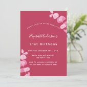 Invitation Anniversaire magenta blanc eucalyptus (Debout devant)