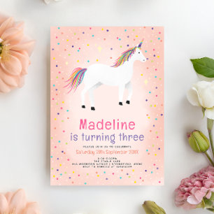 Invitation Anniversaire Magique de Fille Rose Licorne Enfants