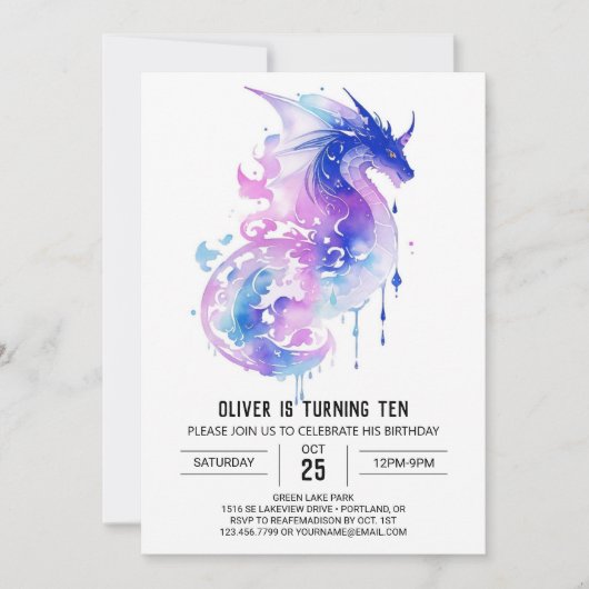 Invitation Anniversaire magique du majestic Dragon (Devant)