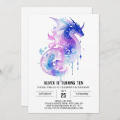 Invitation Anniversaire magique du majestic Dragon (Devant / Derrière)