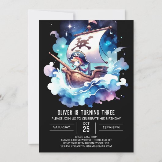 Invitation Anniversaire magique du pirate Whimsical (Devant)