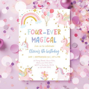 Invitation Anniversaire Magique Licorne Quatre Pour Toujours