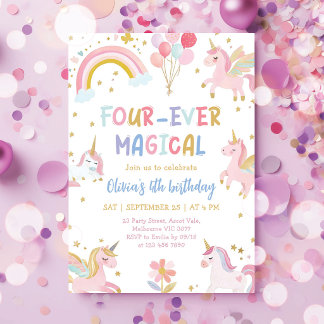 Invitation Anniversaire Magique Licorne Quatre Pour Toujours