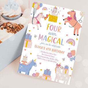 Invitation Anniversaire Magique Licorne Quatre Pour Toujours