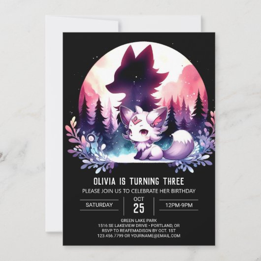 Invitation Anniversaire Magique Loup Enfants (Devant)