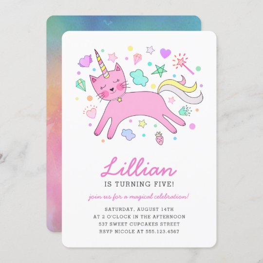 Invitation Anniversaire Magique Mignon De Caticorn Zazzle Be