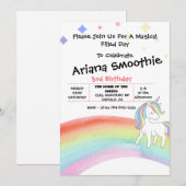 Invitation Anniversaire Magique Rainbow Unicorn (Devant / Derrière)