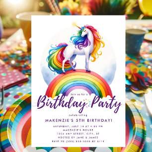 Invitation Anniversaire Magique Rainbow Unicorn
