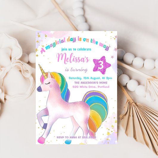 Invitation Anniversaire Magique Rainbow Unicorn