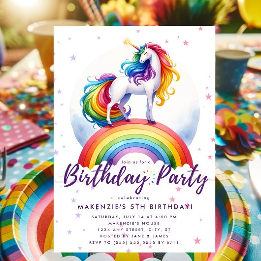 Invitation Anniversaire Magique Rainbow Unicorn