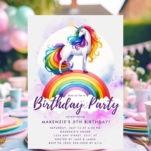Invitation Anniversaire Magique Rainbow Unicorn