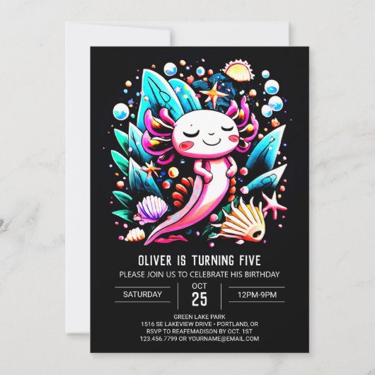 Invitation Anniversaire magnifique Axolotl (Devant)
