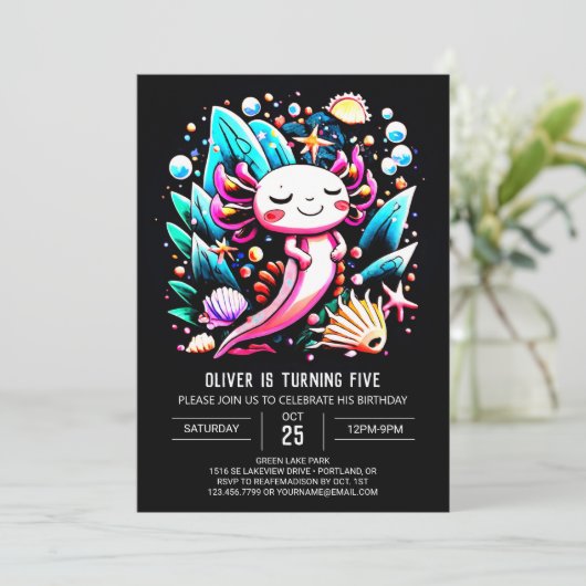 Invitation Anniversaire magnifique Axolotl (Debout devant)