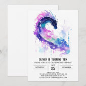 Invitation Anniversaire majestueux du dragon d'aquarelle (Devant / Derrière)